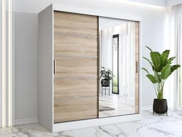 Szafa przesuwna MODUO COMFORT 2 180 biała mat/dąb sonoma z lustrem