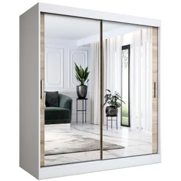 Szafa przesuwna MODUO COMFORT 180 biała mat/dąb sonoma z dwoma lustrami