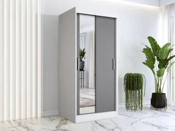 Szafa przesuwna MODUO COMFORT 90 biała mat/antracyt z lustrem po lewej