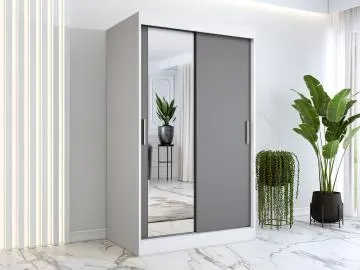Szafa przesuwna MODUO COMFORT 120 biała mat/antracyt z lustrem po lewej