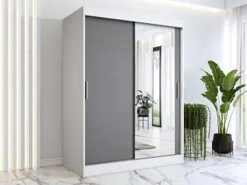 Szafa przesuwna MODUO COMFORT 150 biała mat/antracyt z lustrem po prawej