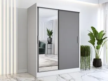 Szafa przesuwna MODUO COMFORT 150 biała mat/antracyt z lustrem po lewej