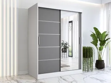 Szafa przesuwna MODUO COMFORT 2 150 biała mat/antracyt z lustrem