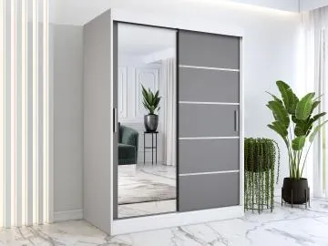 Szafa przesuwna MODUO COMFORT 3 150 biała mat/antracyt z lustrem