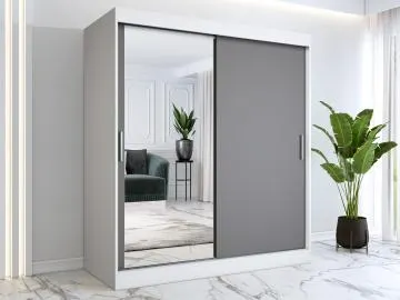 Szafa przesuwna MODUO COMFORT 180 biała mat/antracyt z lustrem po lewej