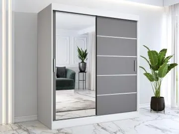 Szafa przesuwna MODUO COMFORT 3 180 biała mat/antracyt z lustrem