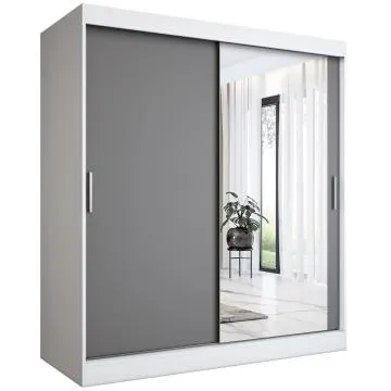 Szafa przesuwna MODUO COMFORT 180 biała mat/antracyt z lustrem po prawej
