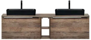 Szafka pod umywalkę nablatową SANTA FE OAK 60 cm + SANTA FE OAK 60 cm + regał dolny 20 cm dąb - zestaw z blatem