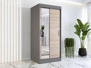 Szafa przesuwna MODUO COMFORT 3 90 antracyt/dąb sonoma z lustrem