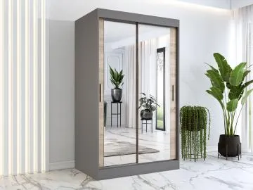 Szafa przesuwna MODUO COMFORT 120 antracyt/dąb sonoma z dwoma lustrami