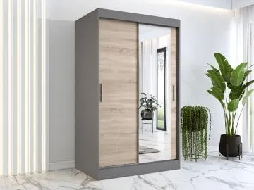 Szafa przesuwna MODUO COMFORT 120 antracyt/dąb sonoma z lustrem po prawej