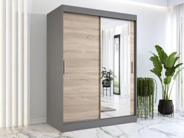 Szafa przesuwna MODUO COMFORT 150 antracyt/dąb sonoma z lustrem po prawej