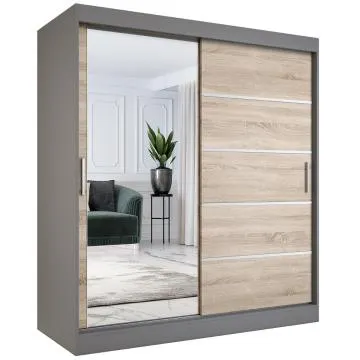 Szafa przesuwna MODUO COMFORT 3 180 antracyt/dąb sonoma z lustrem