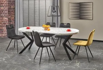 Stół okrągły rozkładany PERONI 100(250)x100 biały marmur/czarny
