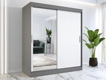 Szafa przesuwna MODUO COMFORT 180 antracyt/biała mat z lustrem po lewej