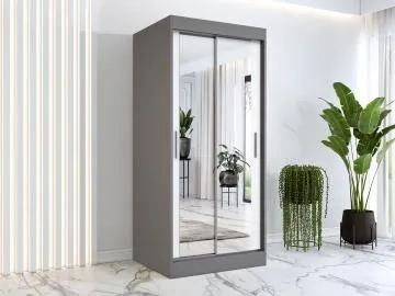 Szafa przesuwna MODUO COMFORT 90 antracyt/biała mat z dwoma lustrami