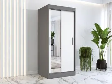Szafa przesuwna MODUO COMFORT 90 antracyt/biała mat z lustrem po lewej