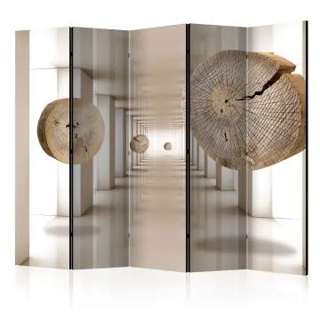 Parawan dwustronny 3D 225x172 cm 5-częściowy beżowy