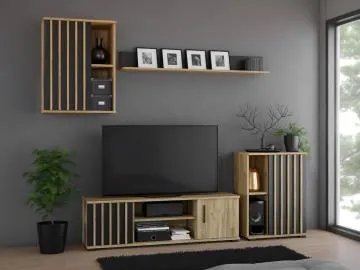 Meblościanka KALI 01 czarna/dąb craft