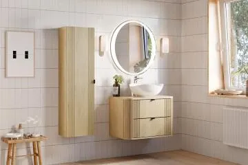 Szafka pod umywalkę nablatową OVALIA CREMONA 2S 80cm dąb cremona z blatem