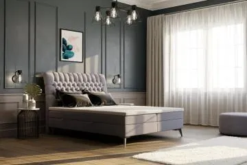 Łóżko kontynentalne BETAFO 140x200 jasno szare velvet z pojemnikiem