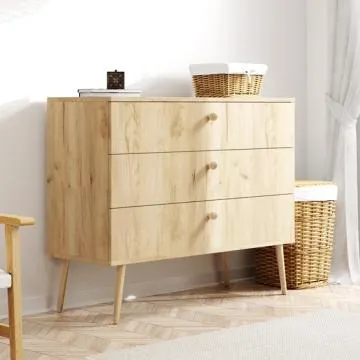 Komoda LEBEL 2 z szufladami 100cm dąb craft złoty