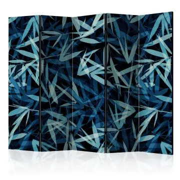Parawan dwustronny Liście 225x172 cm 5-częściowy niebieski