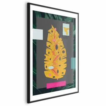 Plakat złotą liść 29,7x42 cm z ramą czarną z marginesem