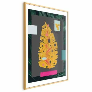 Plakat złotą liść 40x60 cm z ramą złotą z marginesem