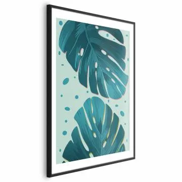 Plakat Zroszone liście 60x90 cm z ramą czarną z marginesem