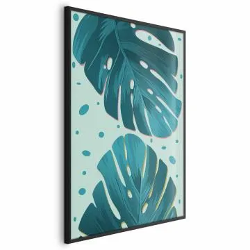 Plakat Zroszone liście 60x90 cm z ramą czarną bez marginesu