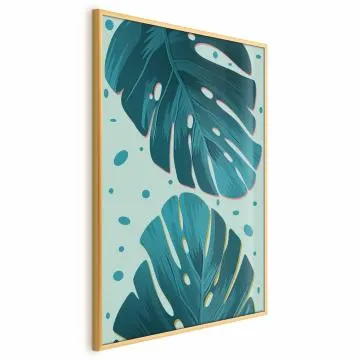 Plakat Zroszone liście 60x90 cm z ramą złotą bez marginesu