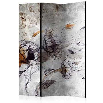 Parawan dwustronny Kwiaty 135x172 cm 3-częściowy szary