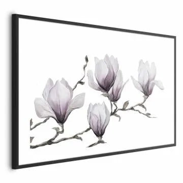 Plakat Malowane magnolie 90x60 cm z ramą czarną z marginesem
