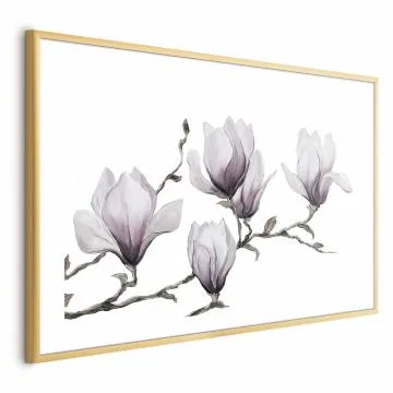 Plakat Malowane magnolie 90x60 cm z ramą złotą z marginesem
