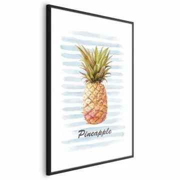 Plakat Ananas i paski 21x30cm z ramą czarną z marginesem