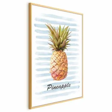 Plakat Ananas i paski 21x30cm z ramą złotą bez marginesu