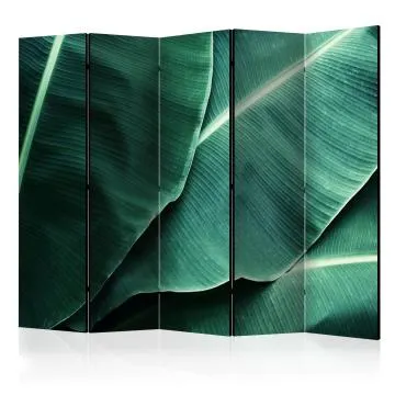 Parawan dwustronny Liście 225x172 cm 5-częściowy zielony