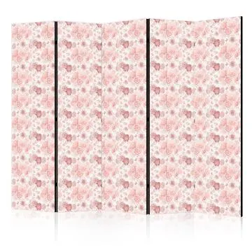Parawan dwustronny Kwiaty 225x172 cm 5-częściowy beżowy