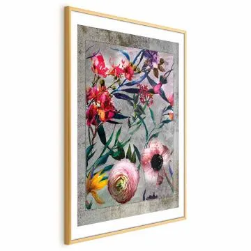 Plakat Rustykalne kwiaty 21x30 cm z ramą złotą z marginesem