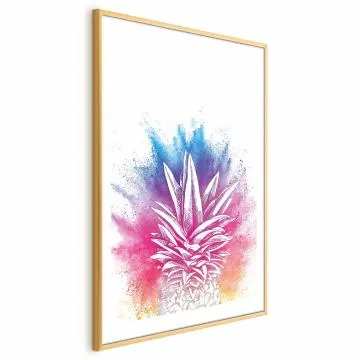 Plakat Kolorowy ananas 29,7x42 cm z ramą złotą z marginesem