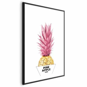 Plakat złotą ananas 21x30 cm z ramą czarną z marginesem