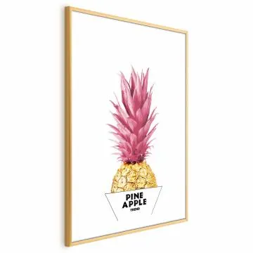 Plakat złotą ananas 21x30 cm z ramą złotą z marginesem