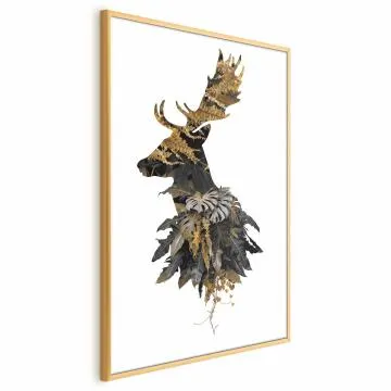 Plakat Leśny jeleń 21x30 cm z ramą złotą bez marginesu