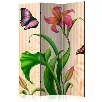 Parawan dwustronny Kwiaty 135x172 cm 3-częściowy beżowy