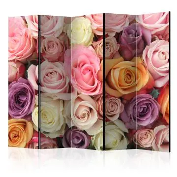 Parawan akustyczny Kwiaty 225x172 cm 5-częściowy różowy