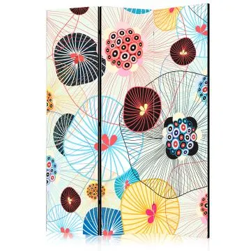Parawan dwustronny Kwiaty 135x172 cm 3-częściowy wielokolorowy