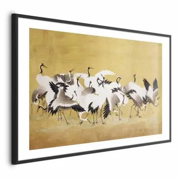 Plakat Japońskie żurawie 30x21 cm z ramą czarną z marginesem