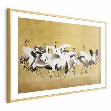 Plakat Japońskie żurawie 60x40 cm z ramą złotą z marginesem
