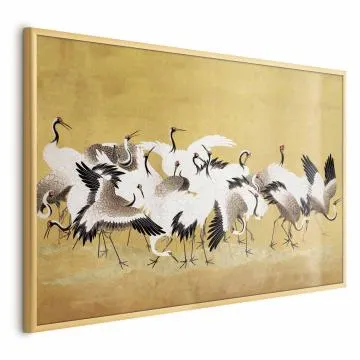 Plakat Japońskie żurawie 60x40 cm z ramą złotą bez marginesu